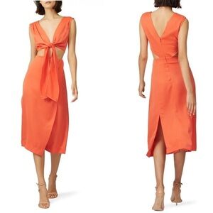 Nicholas Cut Out Tie Front Midi Dress Orange size 8
